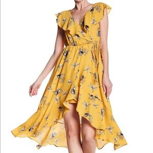 Like new sunny yellow flowy bohemian midi dress XS
